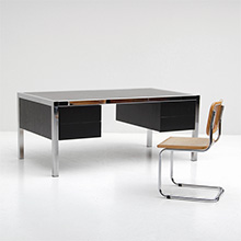 1970s Black ebonized wood and chrome desk  