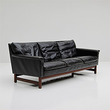 Danish Modern Black Leather Sofa  