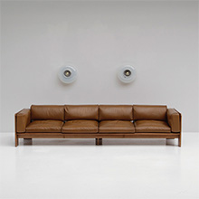 70s Wide Cognac Leather Sofa