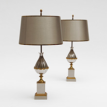 Charles Fils Pair of Gilt Bronze 'Lotus' Table Lamps  