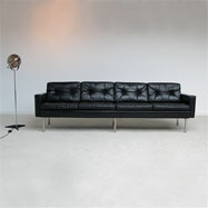 4 seat black leather Artifort sofa 1960s