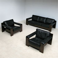 1970s solid Black leather leolux sofa set 3+1+1