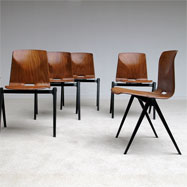 6 industrial plywood chairs on V shaped iron base