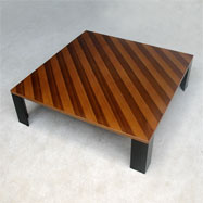 Nice square 70s coffee table with inlayed slant stripes