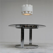 70s Chrome dining or presentation table with smoked glass on top