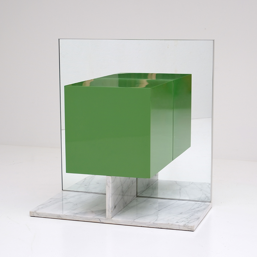 Pieter De Bruyne Green Mirror Cabinet With Marble Base 1974