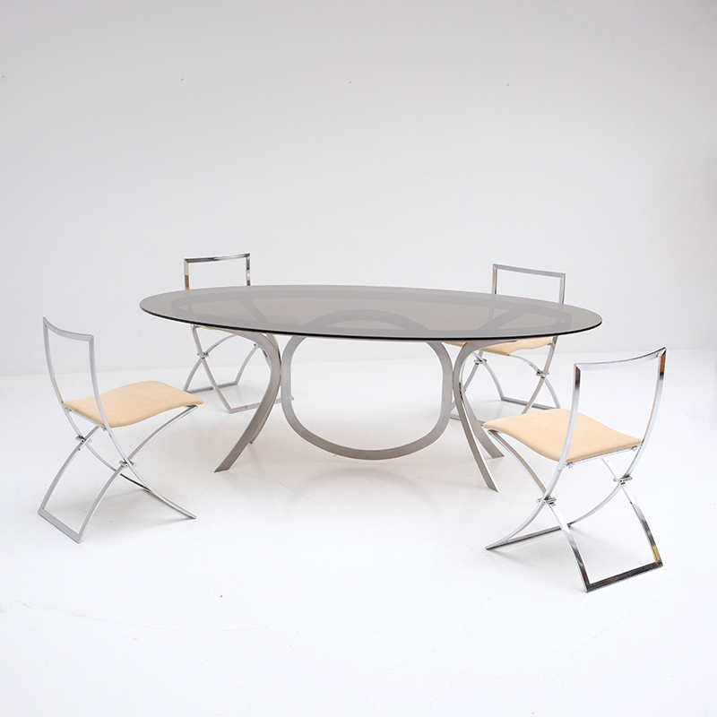 Brushed Stainless Steel And Chrome Dining Table