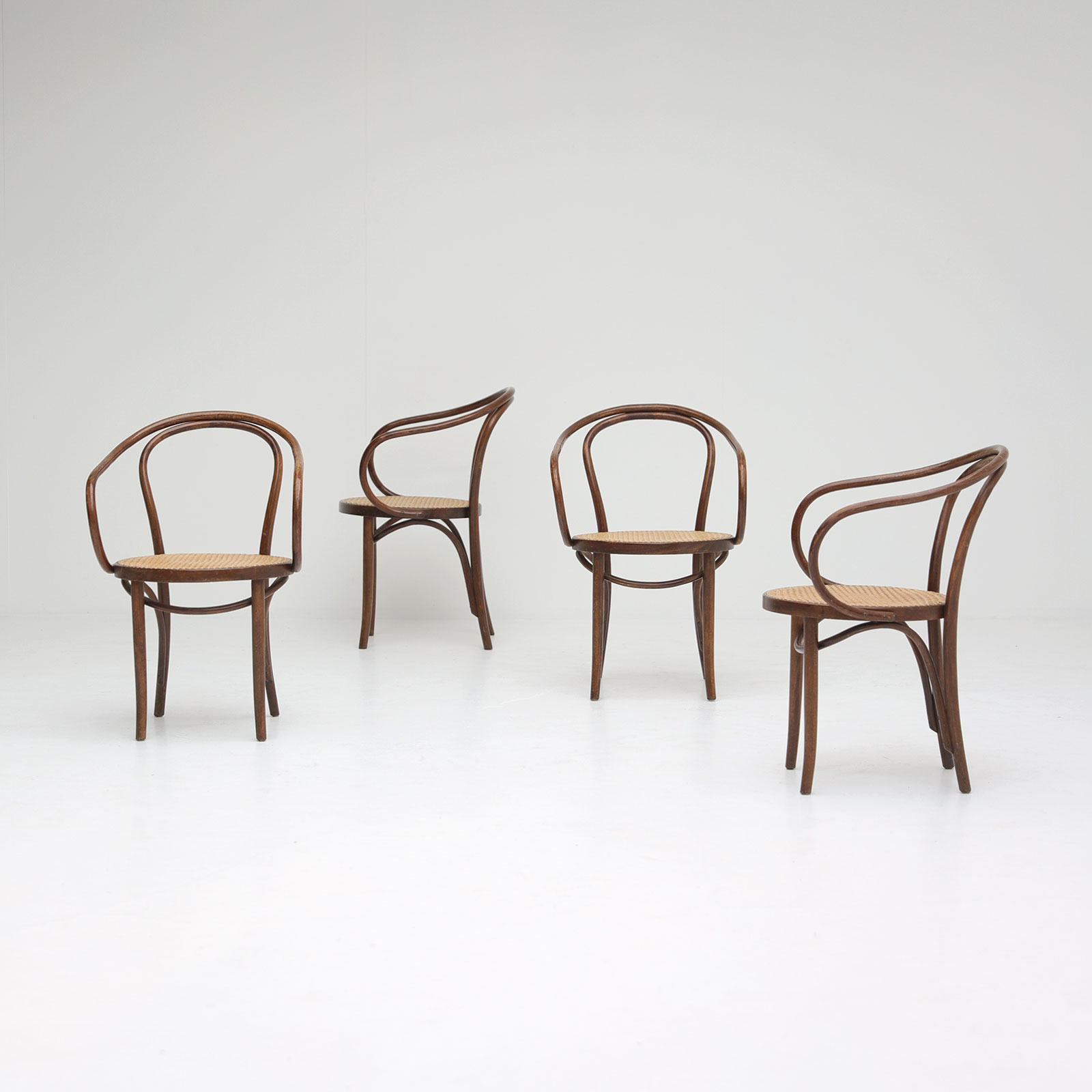 Set of four bentwood B9 armchairs by Thonet