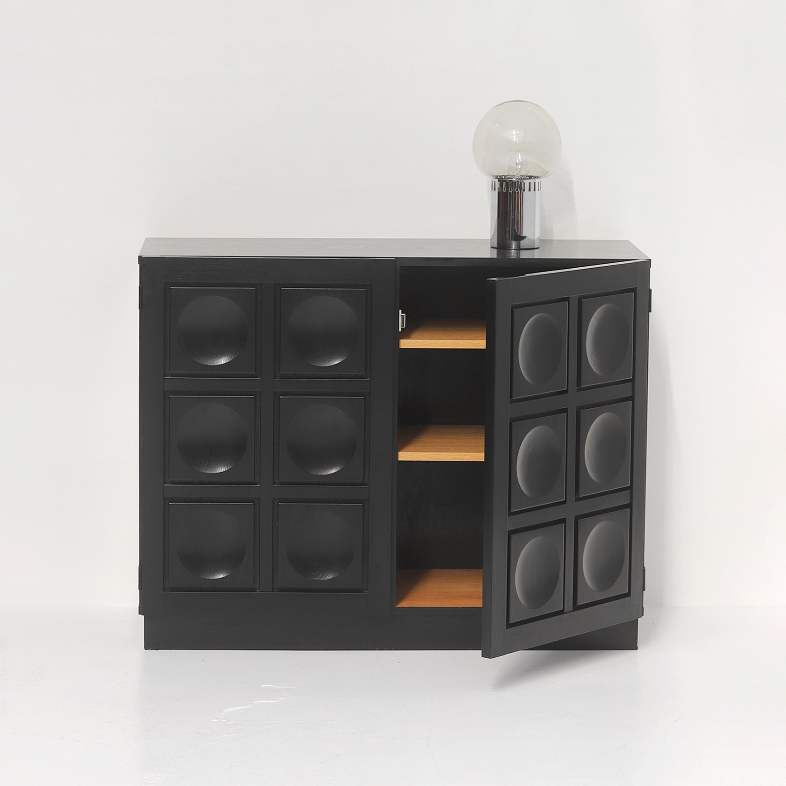 Black Stained Credenza with Geometric Doors