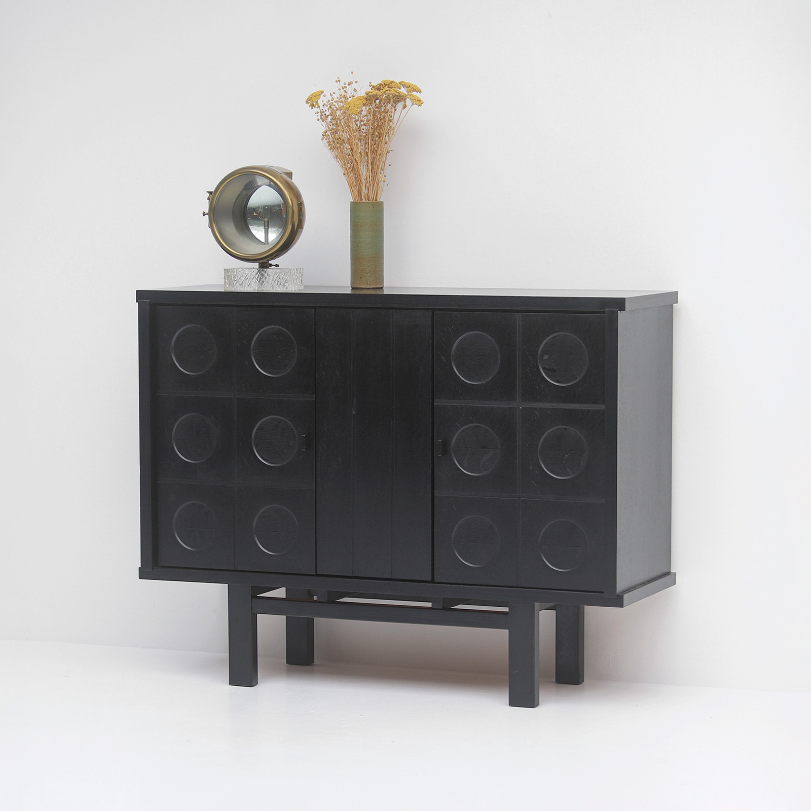 Decorative Black Cabinet with Patterned doors 