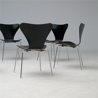 6 Arne Jacobsen Black 3107 chairs produced by Fritz Hansen dated 1967