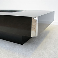 1970s willy rizzo  black coffee table with chrome details