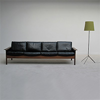 1960s Hans Olsen rosewood black leather 4 seat sofa