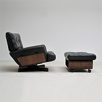 M. Taro for Cinova black leather lounge chair with ottoman