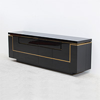 Striking long 1970s french modern credenza in black lacquered