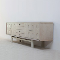 1970 Large white full oak sideboard with graphic doors
