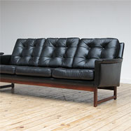 Mid-century black leather 3 and 2 place couch