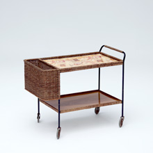 50s woven cane serving trolley