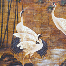 Decorative large crane bird oil painting on canvas 1980s 