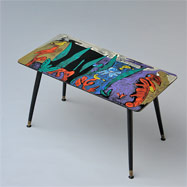 Colorfull exotic hand painted 50s coffee table signed Songa