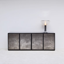 black credenza with 4 doors with abstract scene