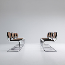 EIGHT 70s CANTILEVER woven CANE CHROME DINING CHAIRS