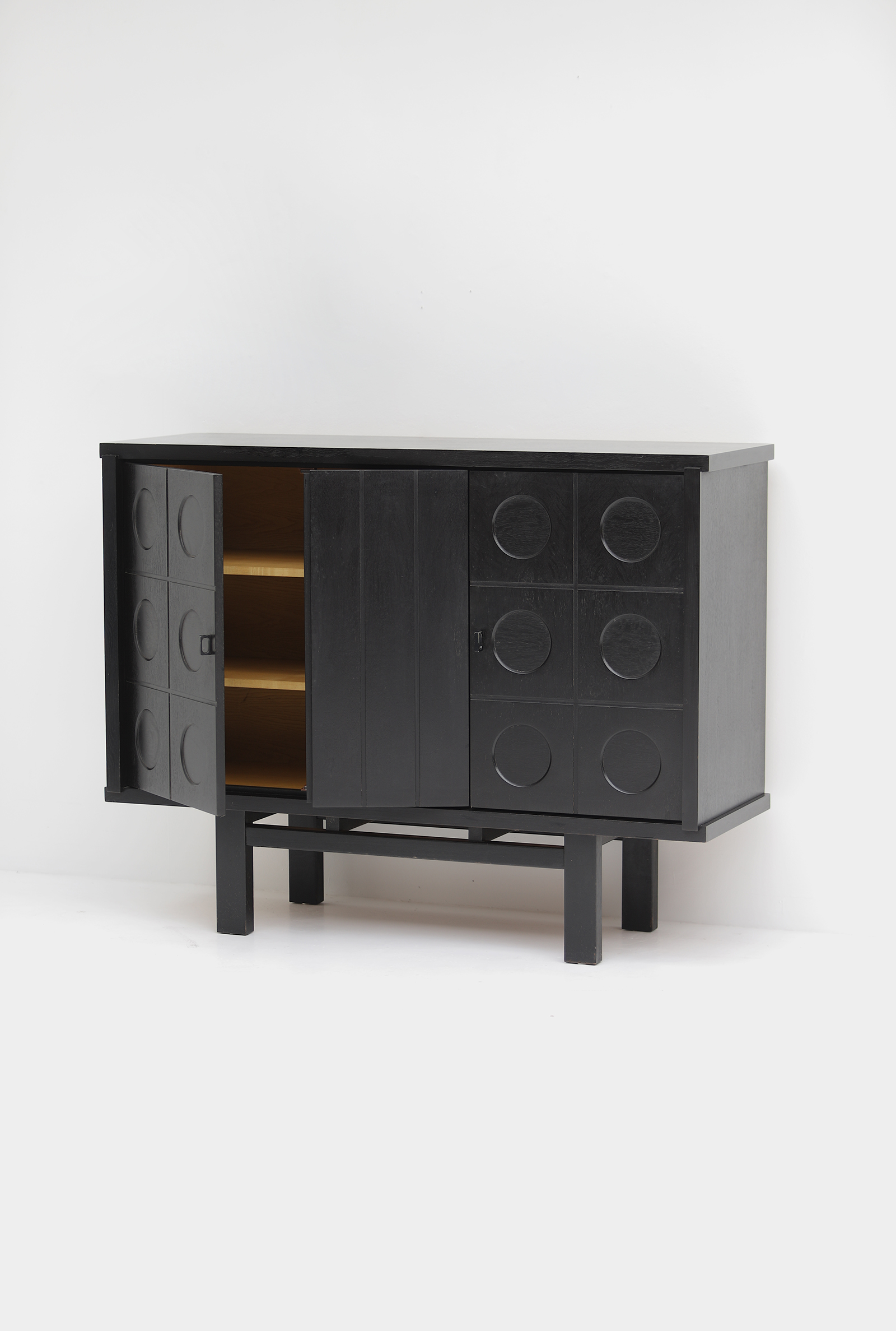 Black oak brutalist cabinet with graphical doors 1970simage 18