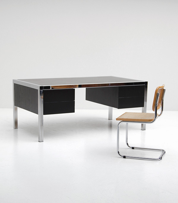 1970s Black ebonized wood and chrome desk  image 2