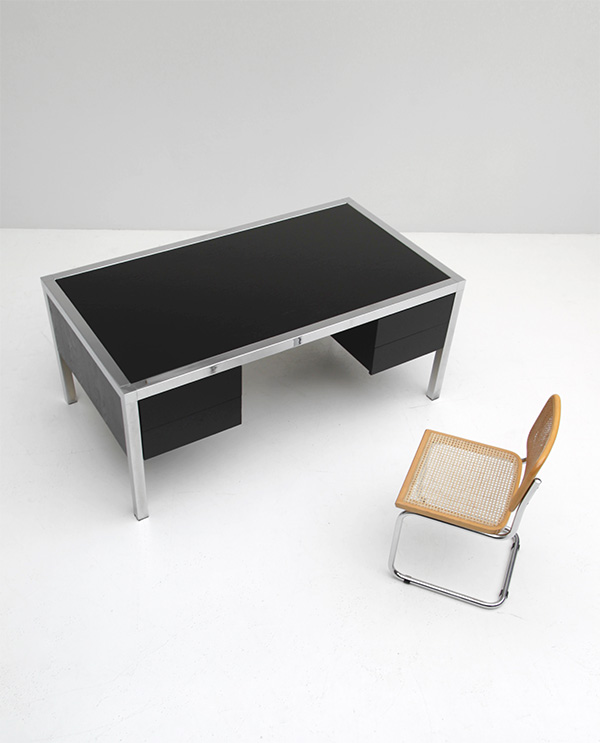 1970s Black ebonized wood and chrome desk  image 1
