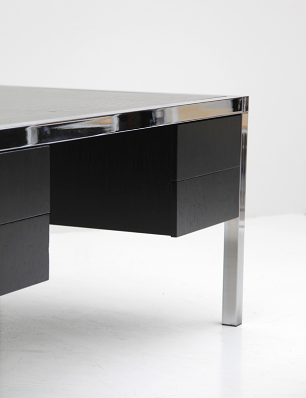 1970s Black ebonized wood and chrome desk  image 9