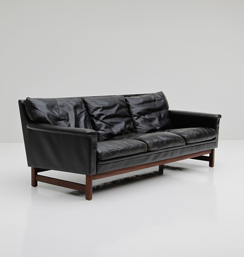 Danish Modern Black Leather Sofa  image 1
