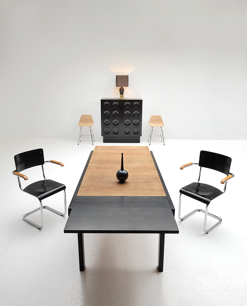 Black ebonized two tone dining table image 1
