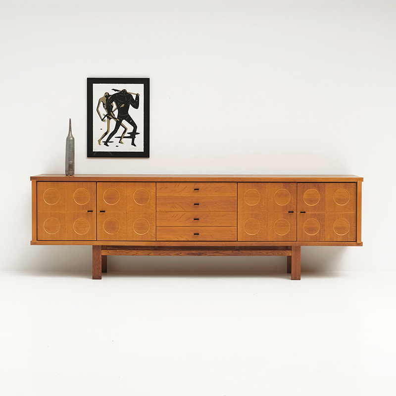 Brutalist Oak Sideboard with Graphic Door Panels