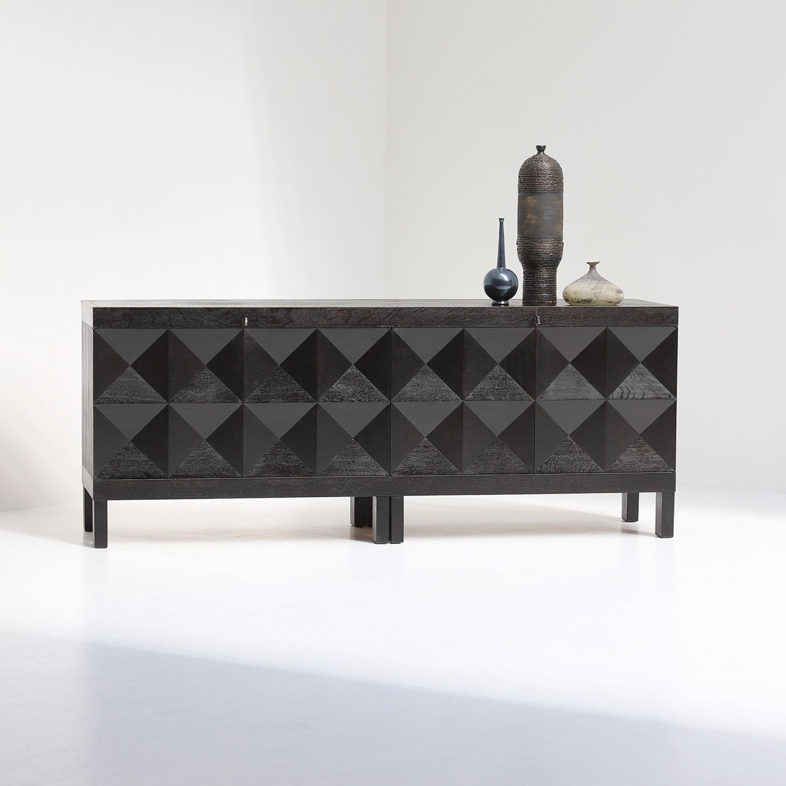quality crafted sideboard with op-art doors designed by J. Batenburg for MI, Belgium 1969