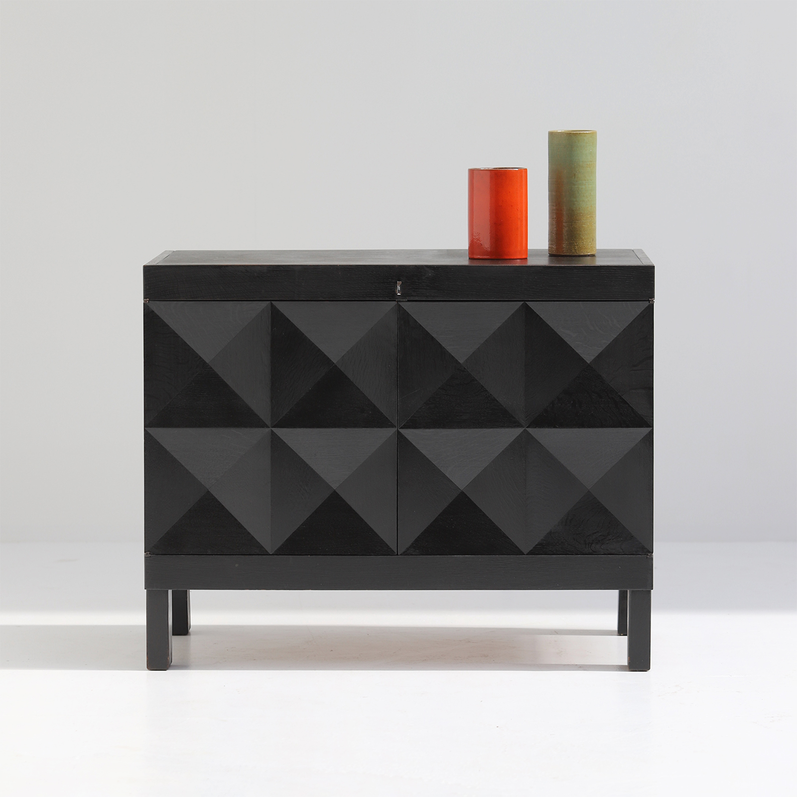 quality crafted cabinet with op-art doors designed by J. Batenburg for MI, Belgium 1969.