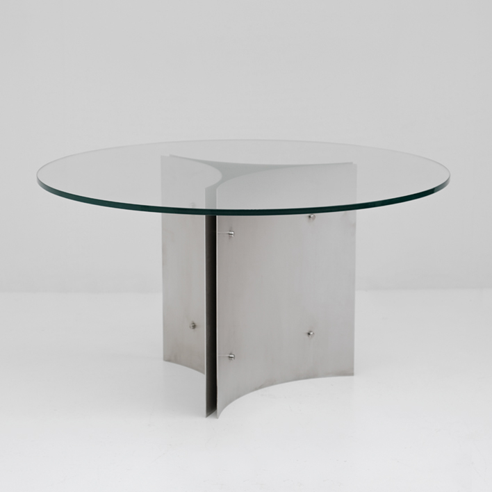 Round Pedestal Dining Table in Steel and Glass