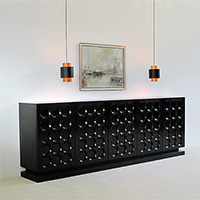 Black ebonized modernist sideboard with graphic doors circa70