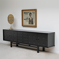 1970 Large ebonized full oak sideboard with graphic doors